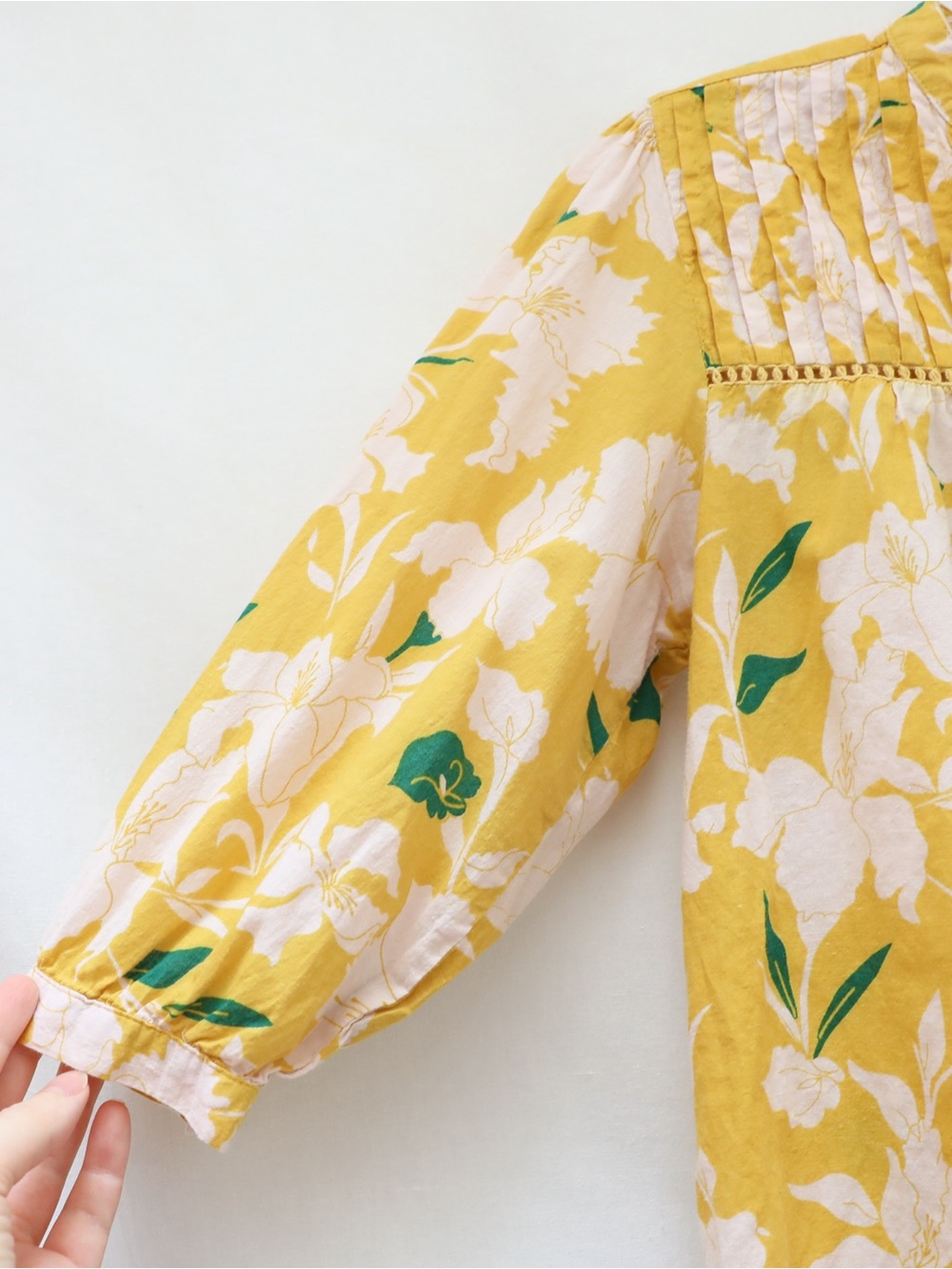 All About You yellow floral Peasant Top Bohemian Blouse 100% cotton Medium M - Picture 6 of 9